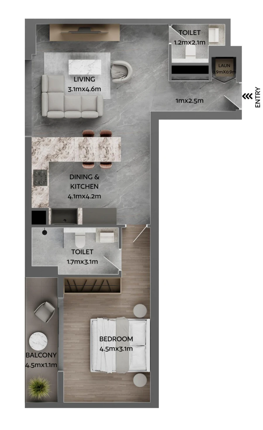1 BR — 1 Bedroom Type D