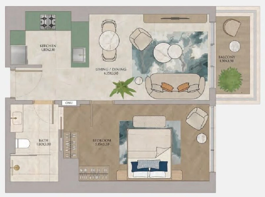 1 BR — 1 Bedroom Type 1B