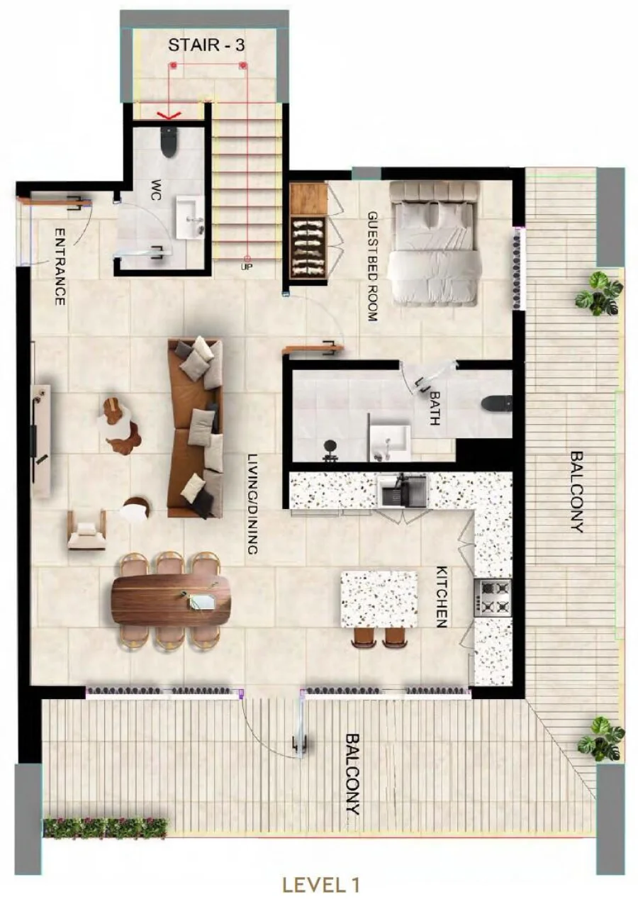 3 BR — 3 Bedroom Duplex