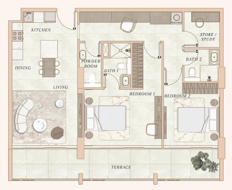 2 BR — 2 Bedroom + Store/Study Type Series 06-1