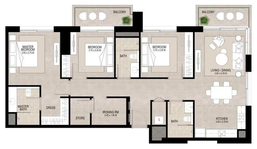 3 BR — 3 Bedroom Type B