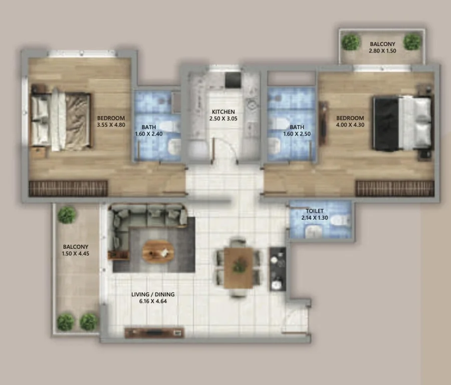 2 BR — 2 Bedroom Type A