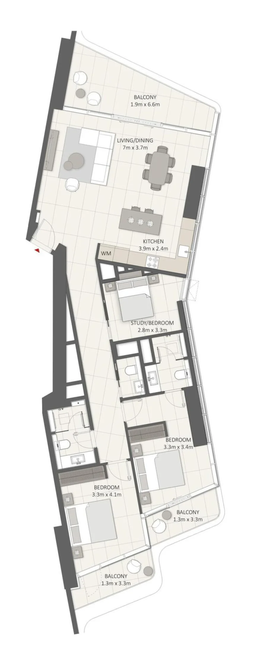 2 BR — 2 Bedroom-C + Study Apartment