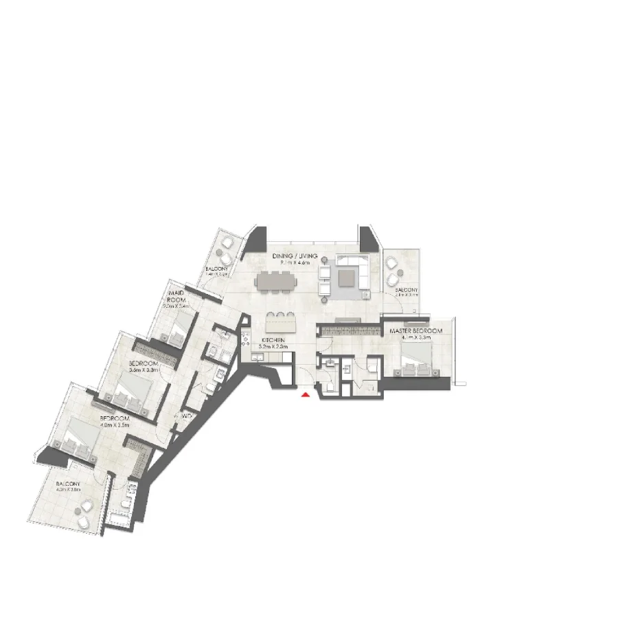 3 BR — 3 BEDROOM + MAID APARTMENT Type A
