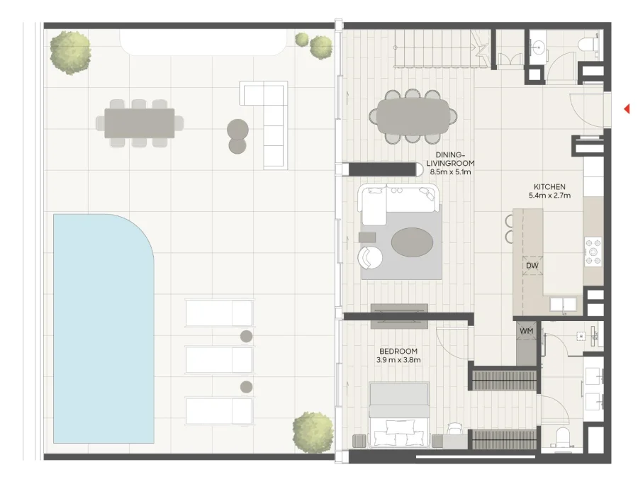 3 BR — 3 Bedroom Duplex C + Pool