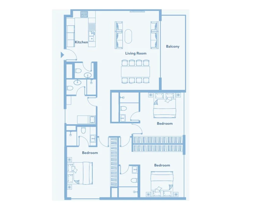 3 BR — Three bedrooms + maids room apartment – Type G