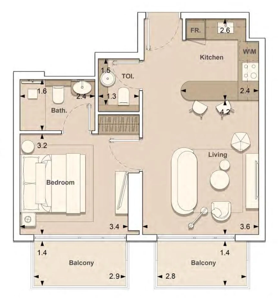 1 BR — 1 Bedroom Type 03-2
