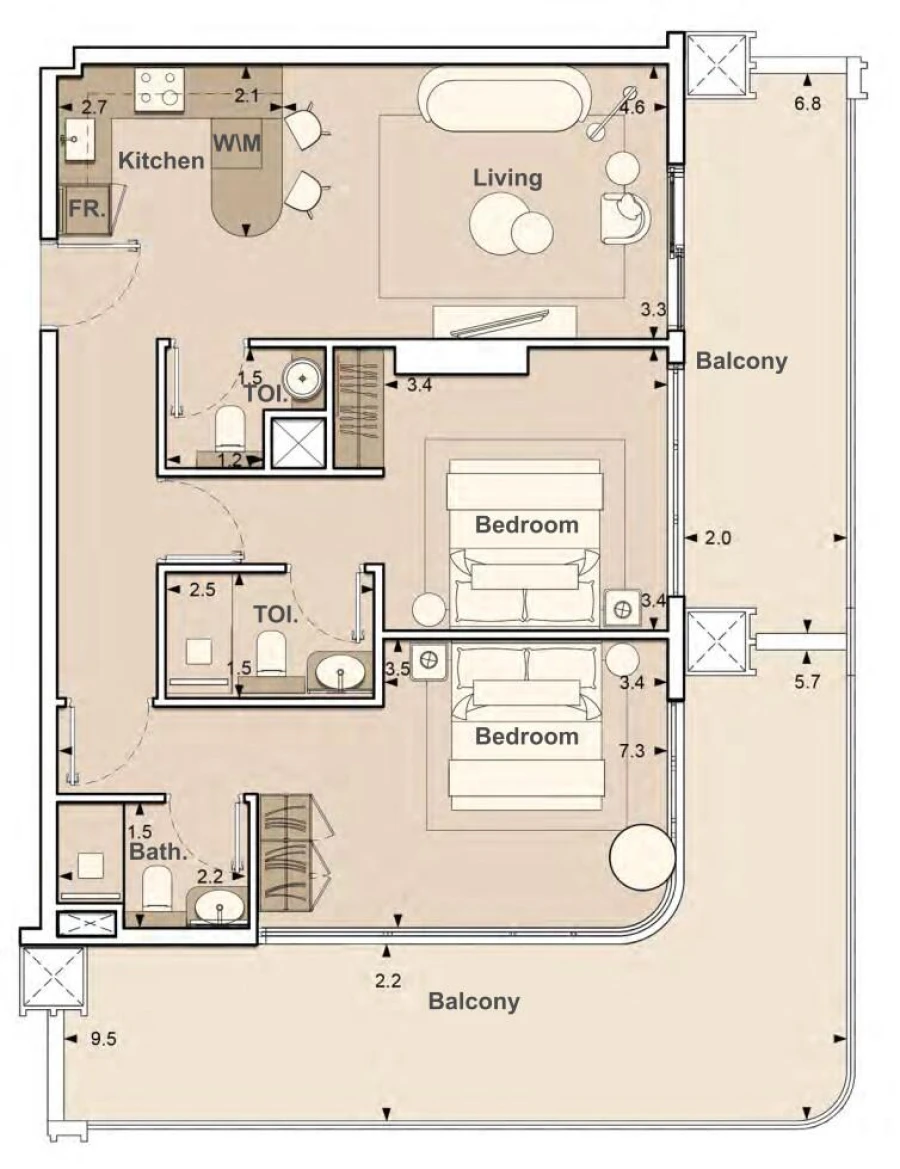 2 BR — 2 Bedroom Unit 104