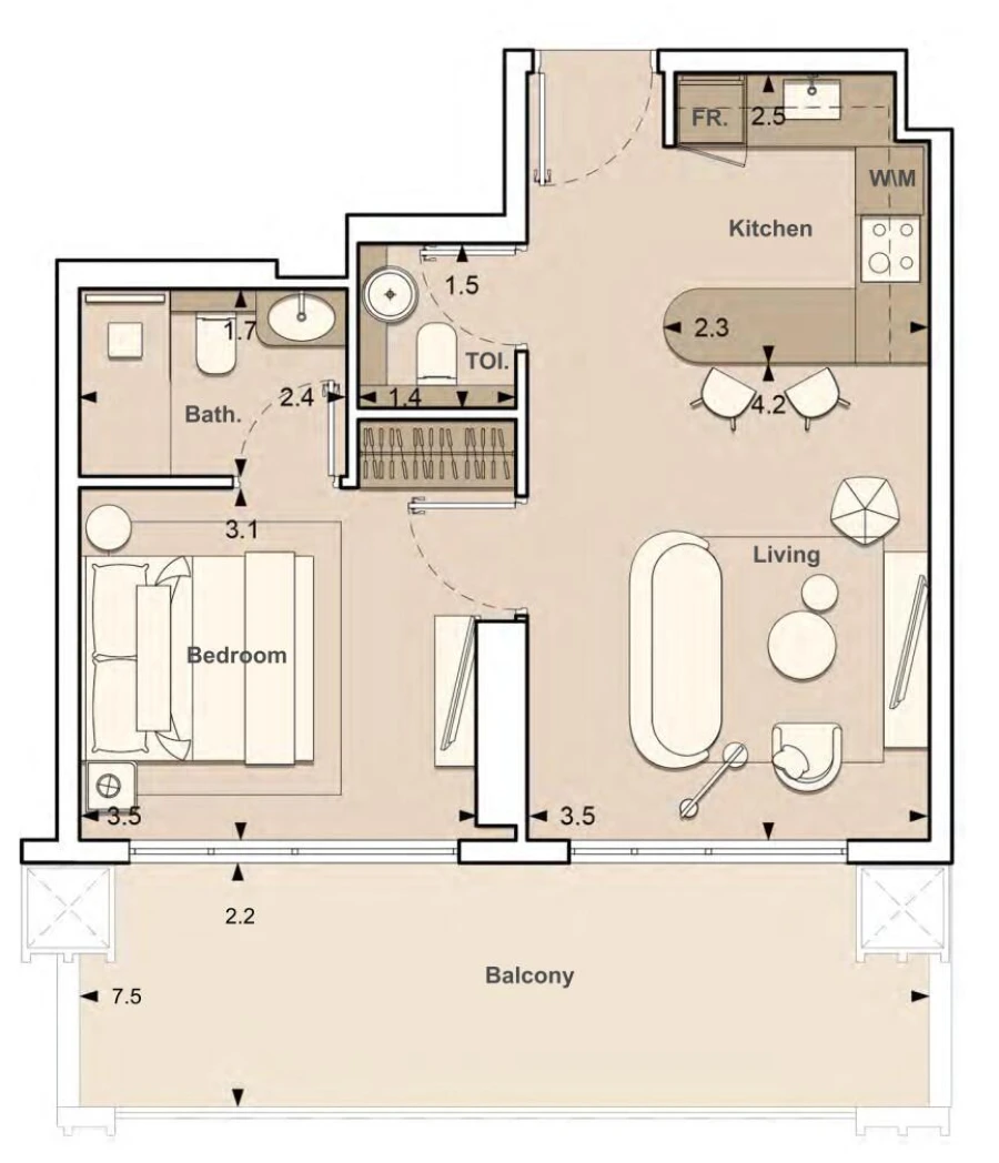 1 BR — 1 Bedroom Unit 103