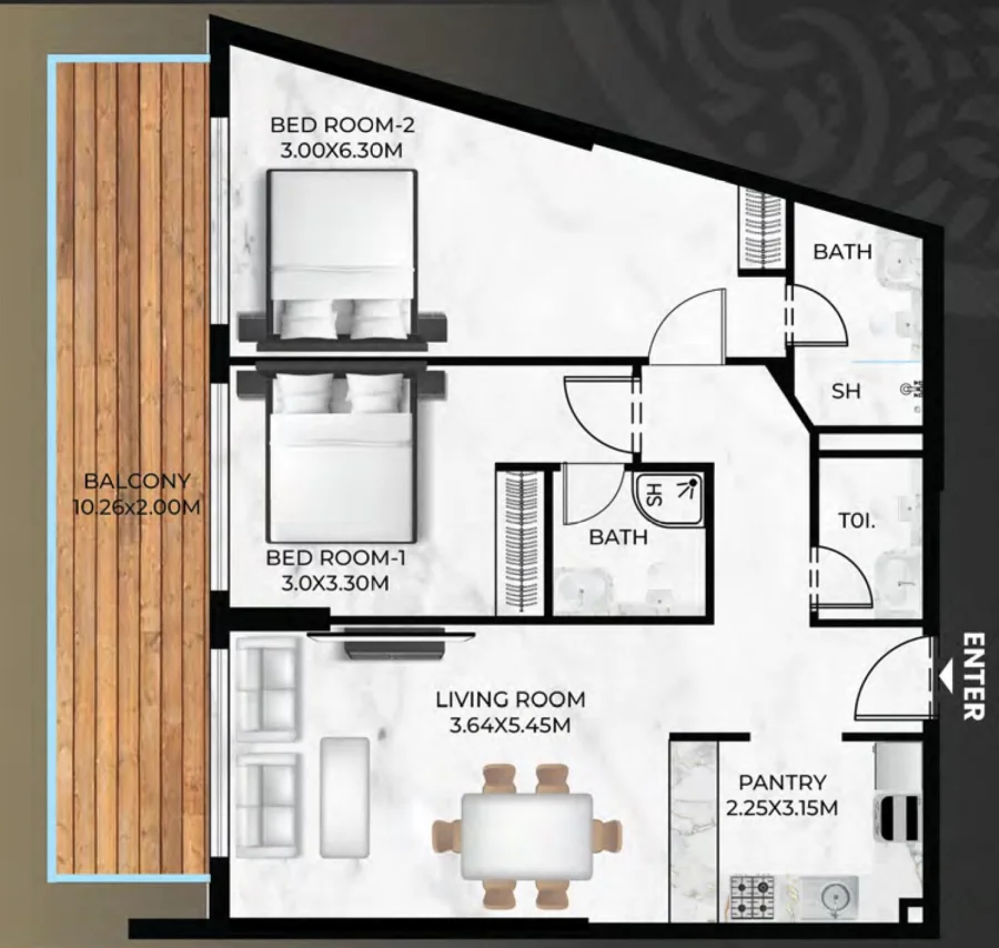 2 BR — 2 Bedroom Unit 112