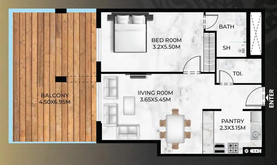 1 BR — 1 Bedroom Unit 114