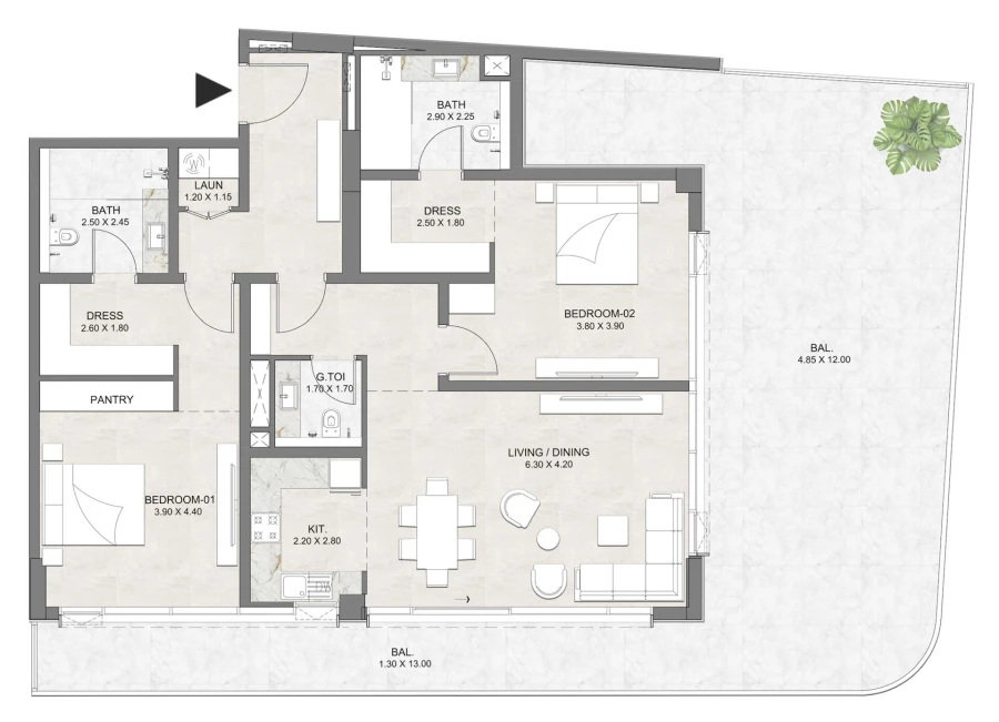 2 BR — 2 Bedroom LVL1 03