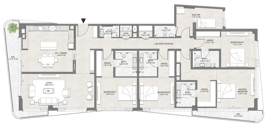 4 BR — 4 Bedroom LVL6 01