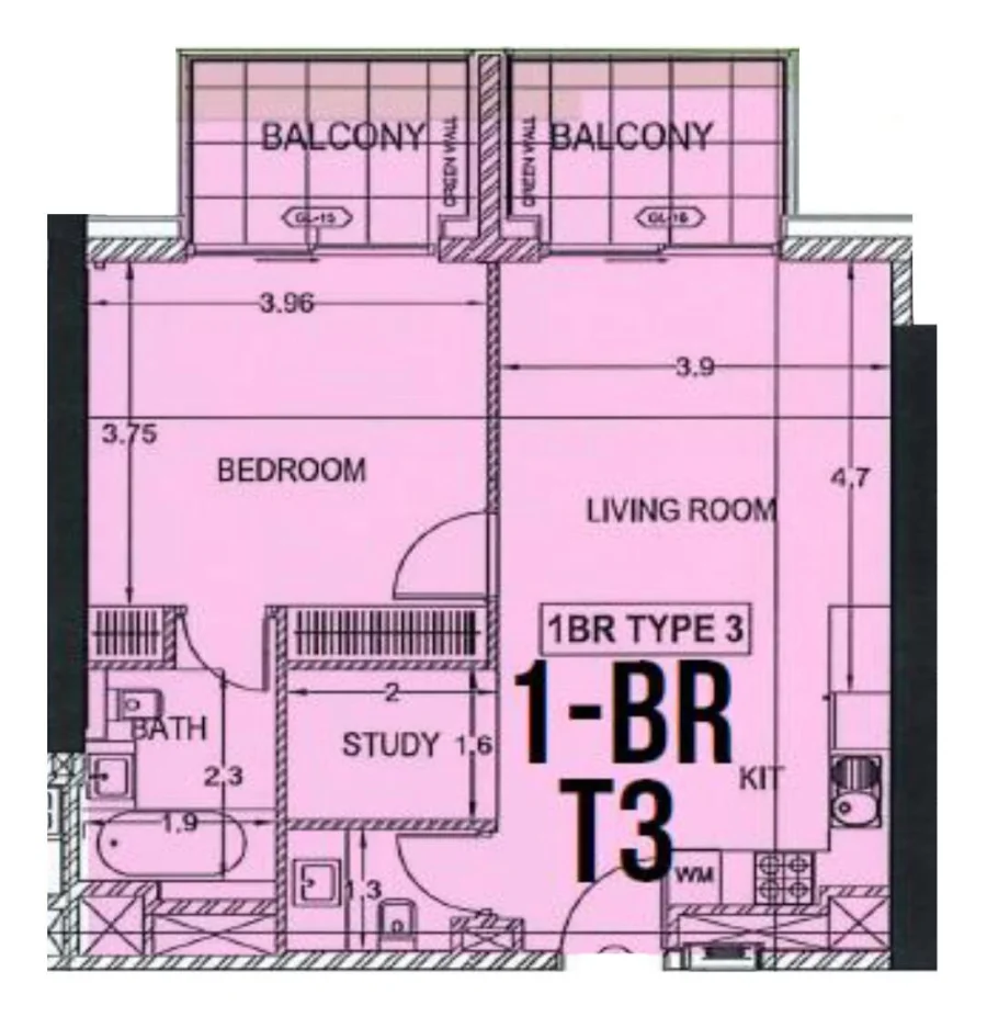 1 BR — 1 Bedroom Type 3