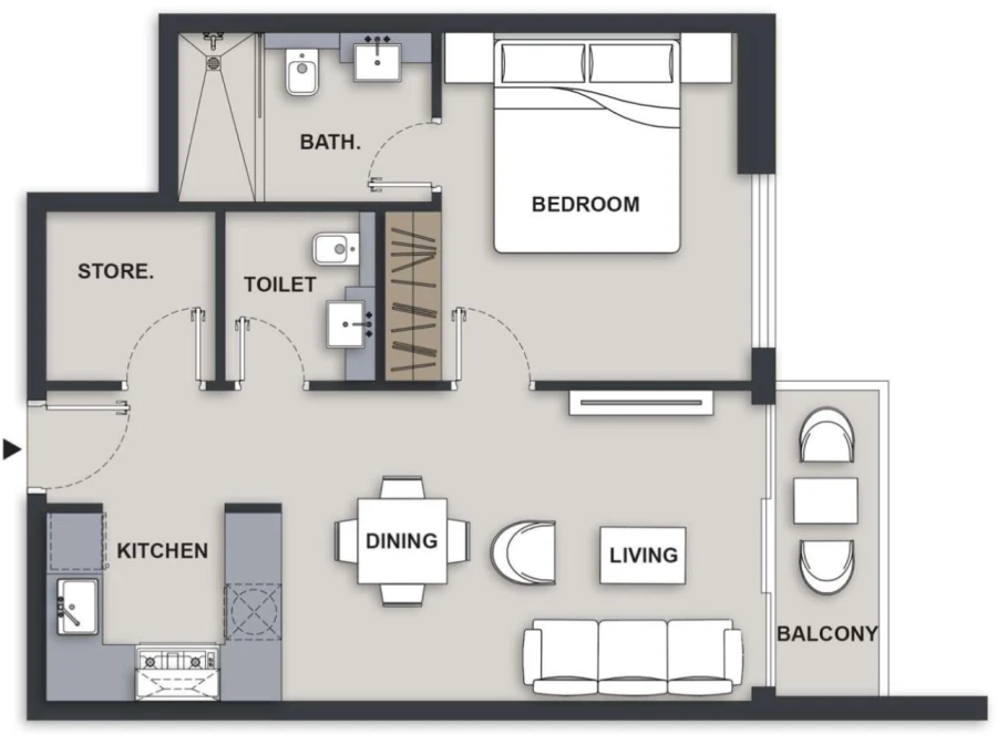 1 BR — 1 BHK 3