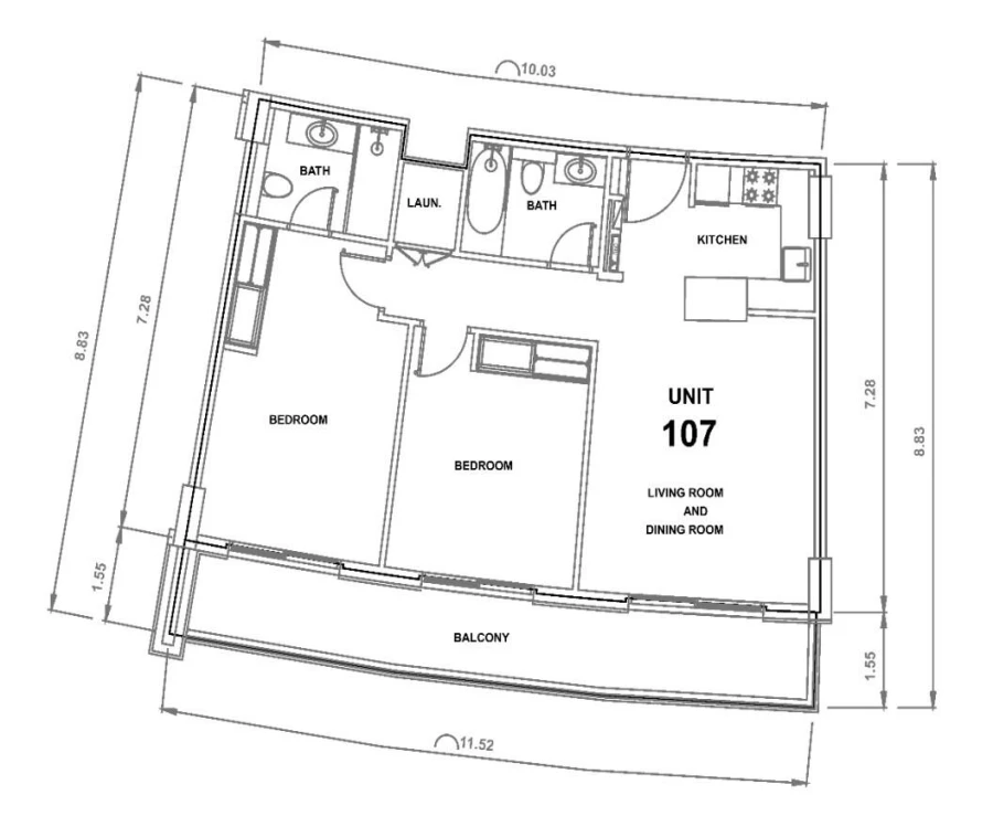 2 BR — 2 Bedroom unit type 107,407