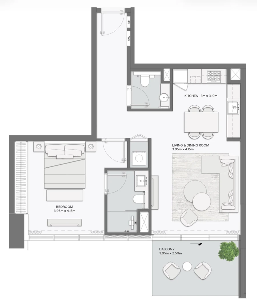 1 BR — 1 Bedroom Type 5 (mirror)
