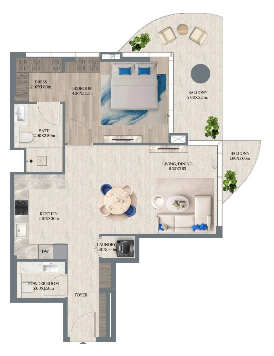 1 BR — 1 Bedroom Unit 202