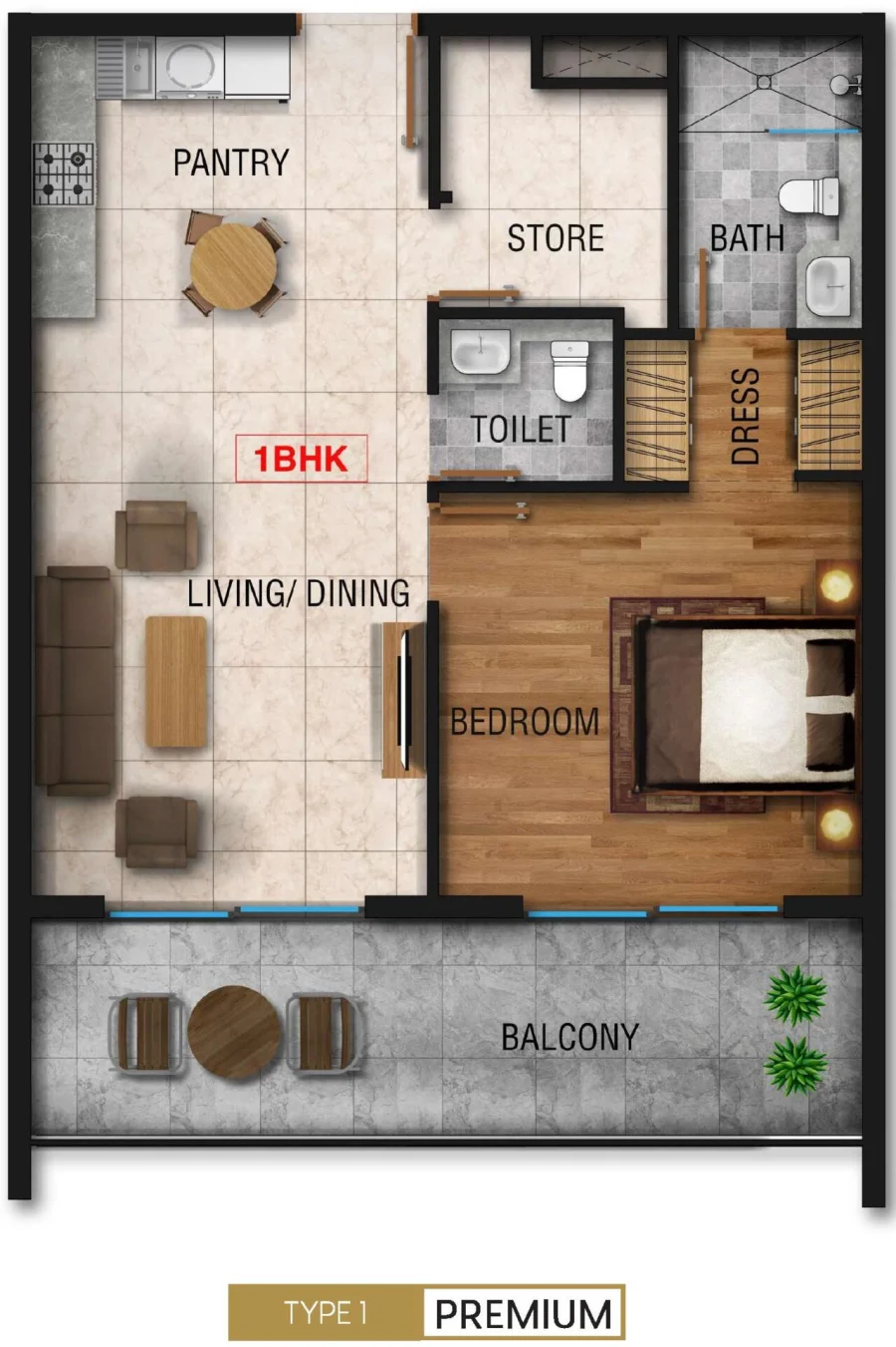 1 BR — 1 Bedroom Type 1 Premium