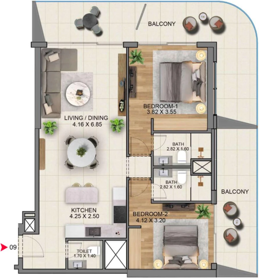 2 BR — 2 Bedroom Type B 09