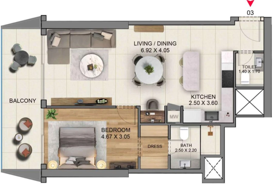 1 BR — 1 Bedroom Type C 03