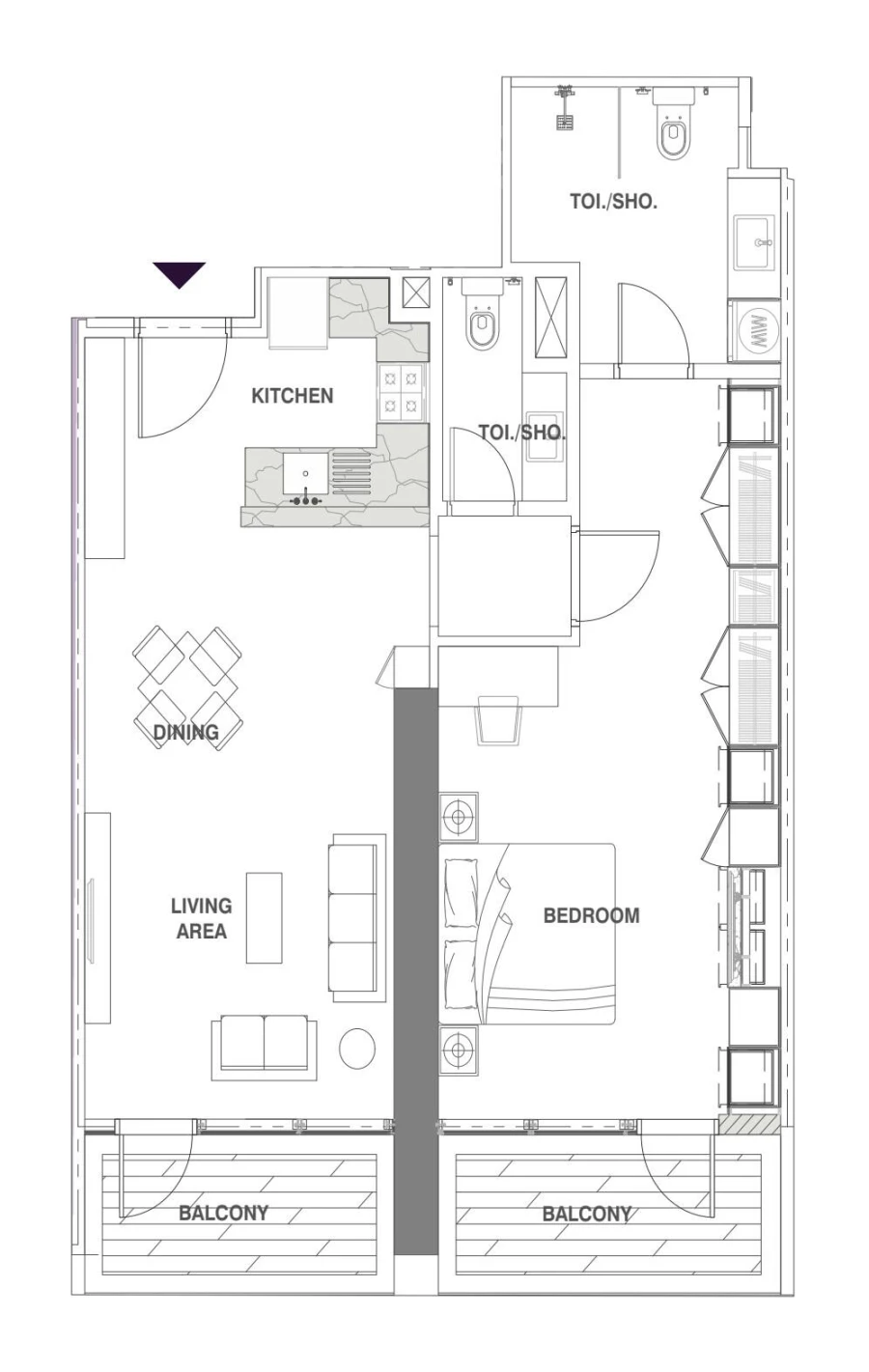 1 BR — 1 Bedroom Type F2