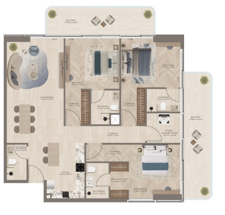 3 BR — 3 Bedroom Type A1