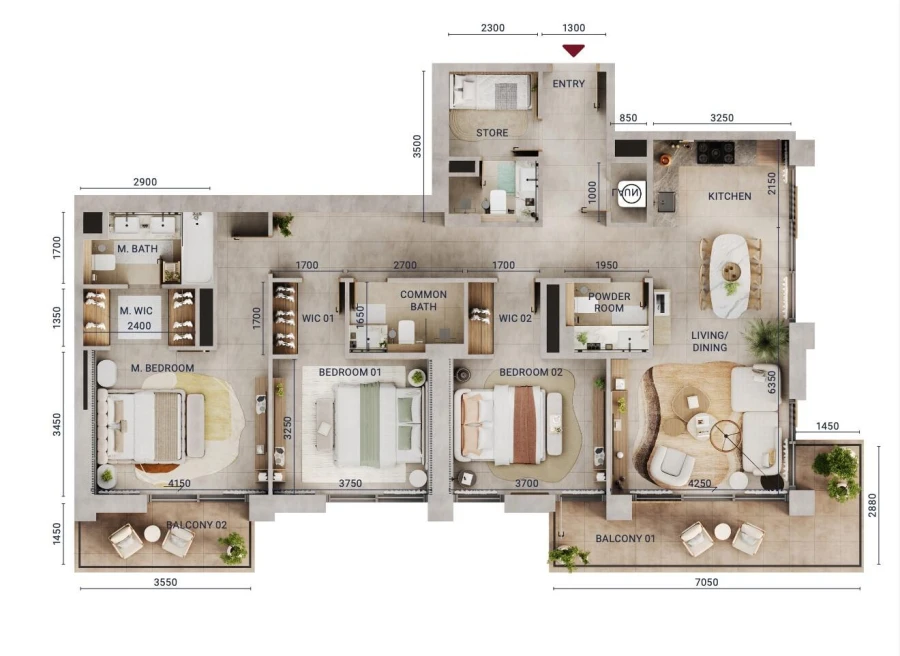 3 BR — 3 BEDROOM TYPE 3 BR - 1 B