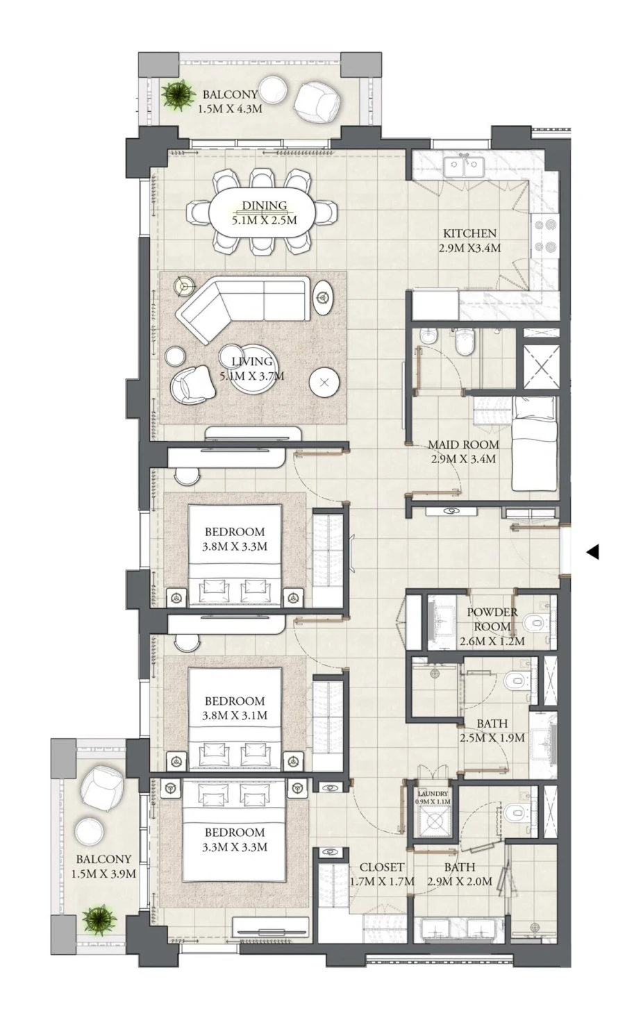 3 BR — 3 Bedroom Layout Series 01