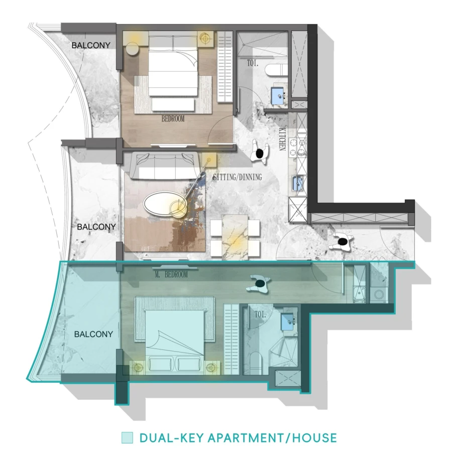2 BR — 2 Bedroom (dual-key)