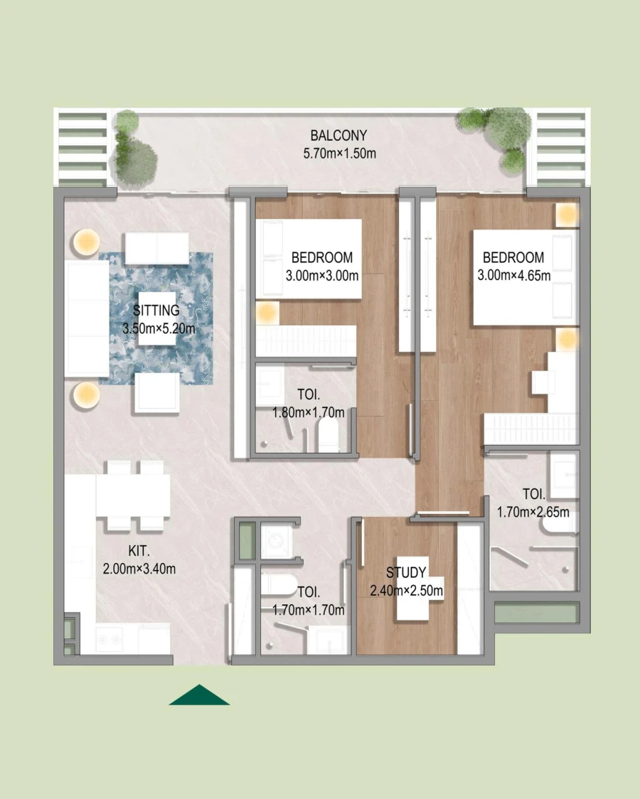 2 BR — 2 Bedroom + Study Type A