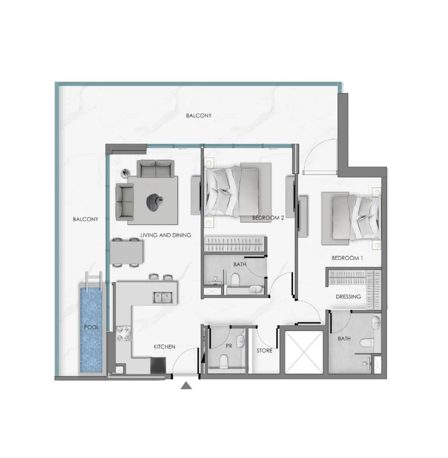 2 BR — 2 BEDROOM WITH STORE + POOL TYPE - 2