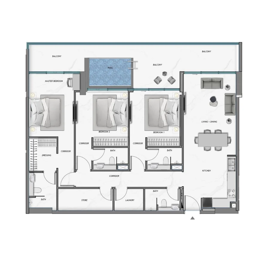 3 BR — 3 BEDROOM WITH STORE / LAUNDRY + POOL TYPE - 2