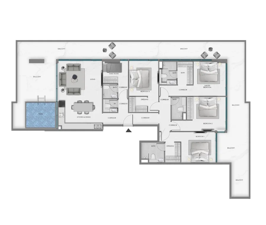 4 BR — 4 BEDROOM WITH MAID + POOL TYPE - 1