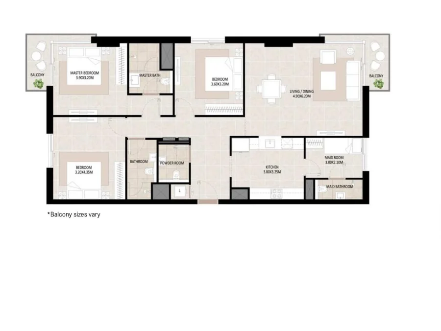 3 BR — 3 Bedroom Type A