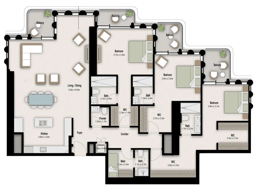 3 BR — 3 Bedroom Type A2