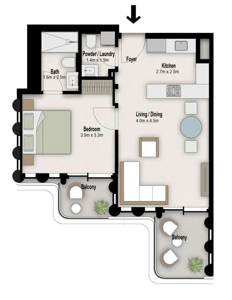 1 BR — 1 Bedroom Type A2B