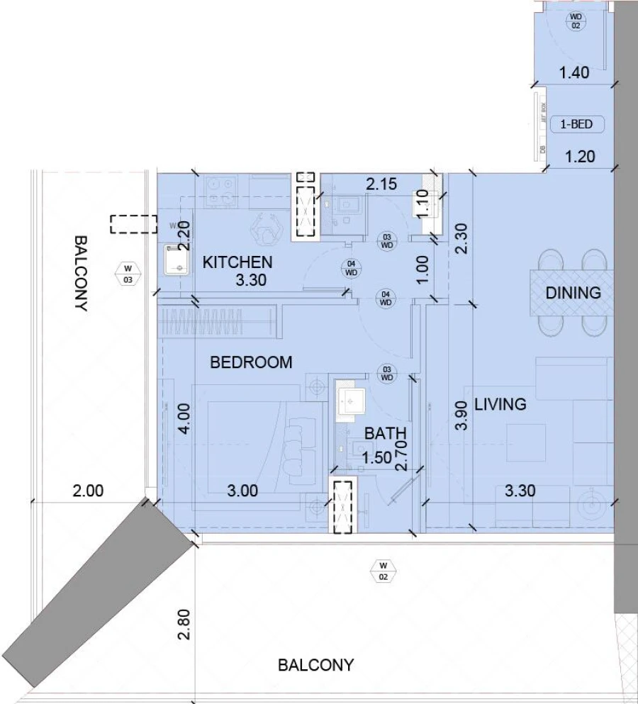 1 BR — 1 Bedroom Type 2