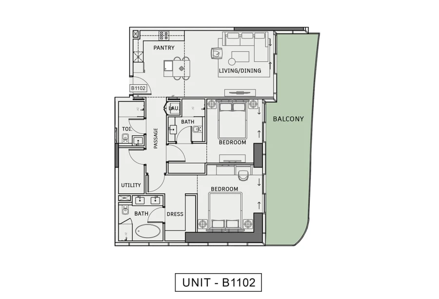 2 BR — 2 Bedroom Unit 1102