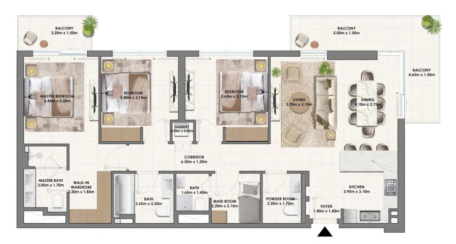 3 BR — 3 Bedroom Type B