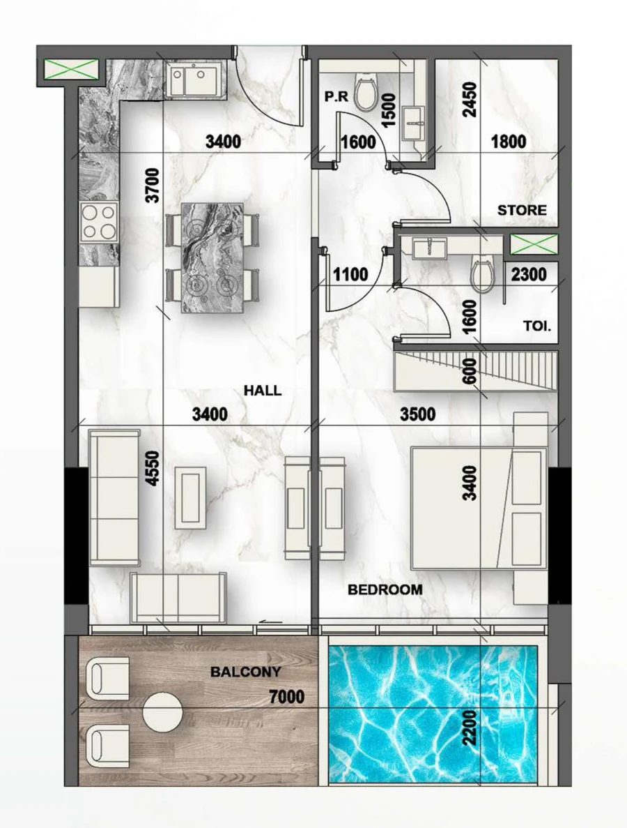 1 BR — 1 Bedroom Type 1