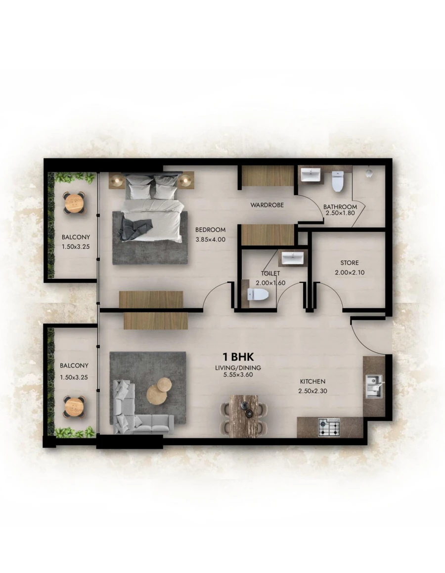 1 BR — 1 Bedroom Type 2