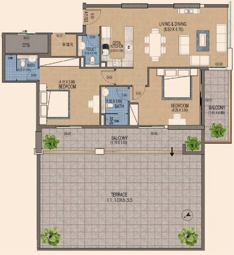 2 BR — 2 Bedroom Type A1