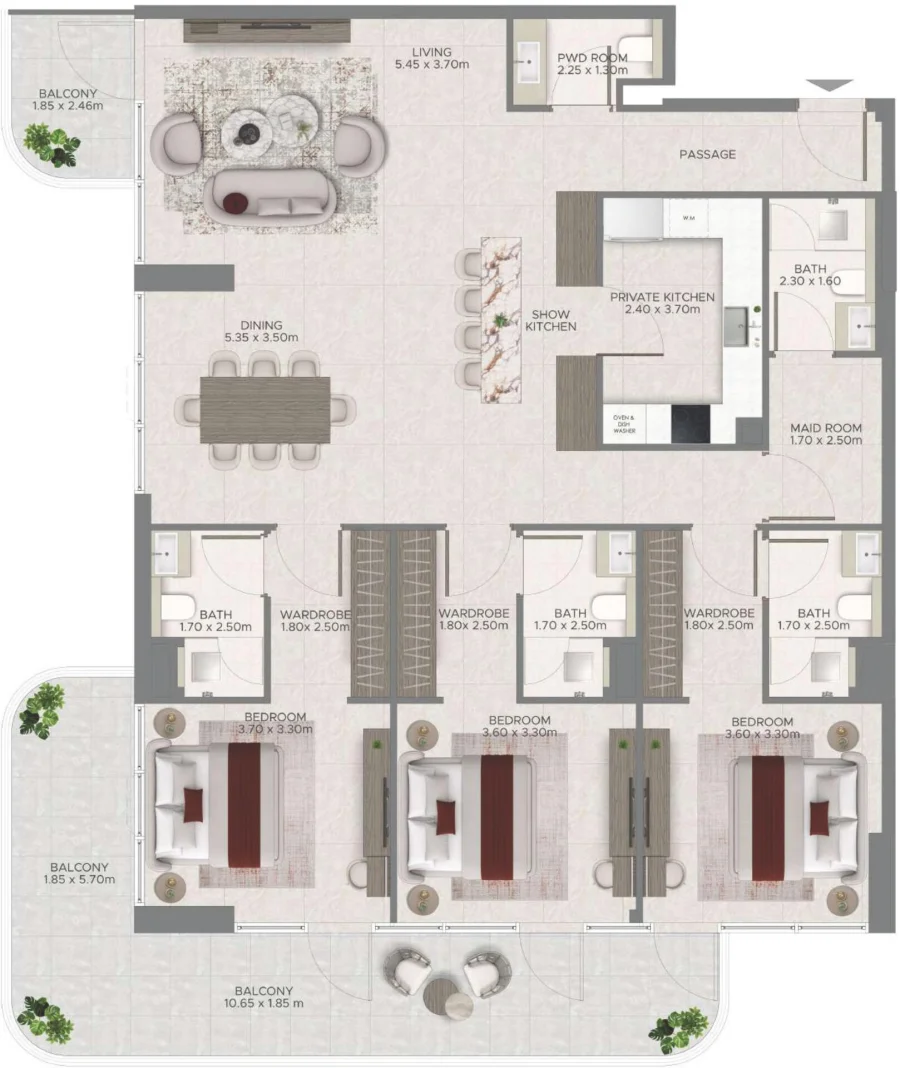 3 BR — 3 Bedroom + Maid Type D1