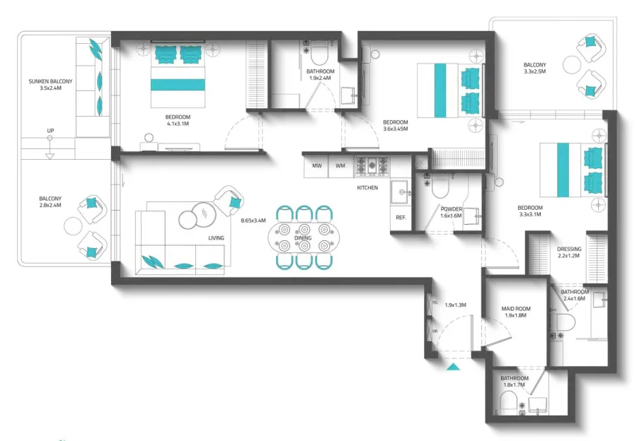 3 BR — 3 Bedroom Type 1A