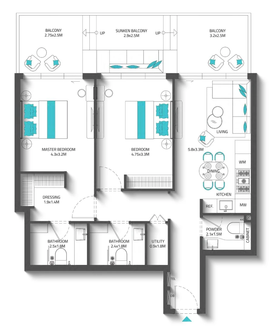 2 BR — 2 Bedroom Type 1