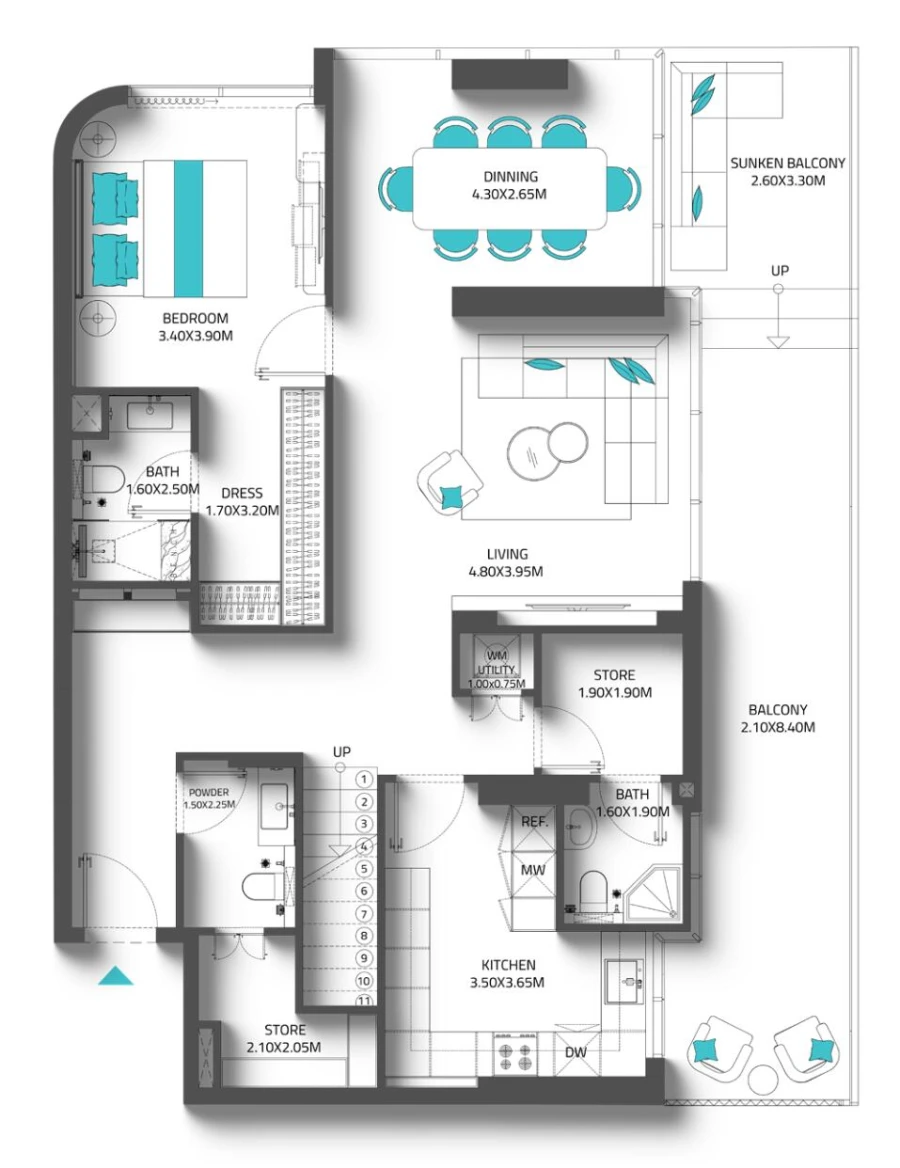 3 BR — Duplex 3 BHK MAID’S ROOM + STORE TYPE 1