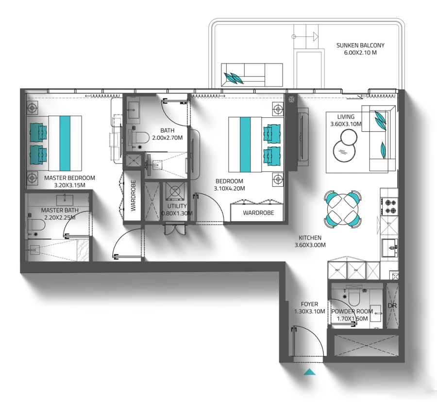 2 BR — 2 BHK Type 2