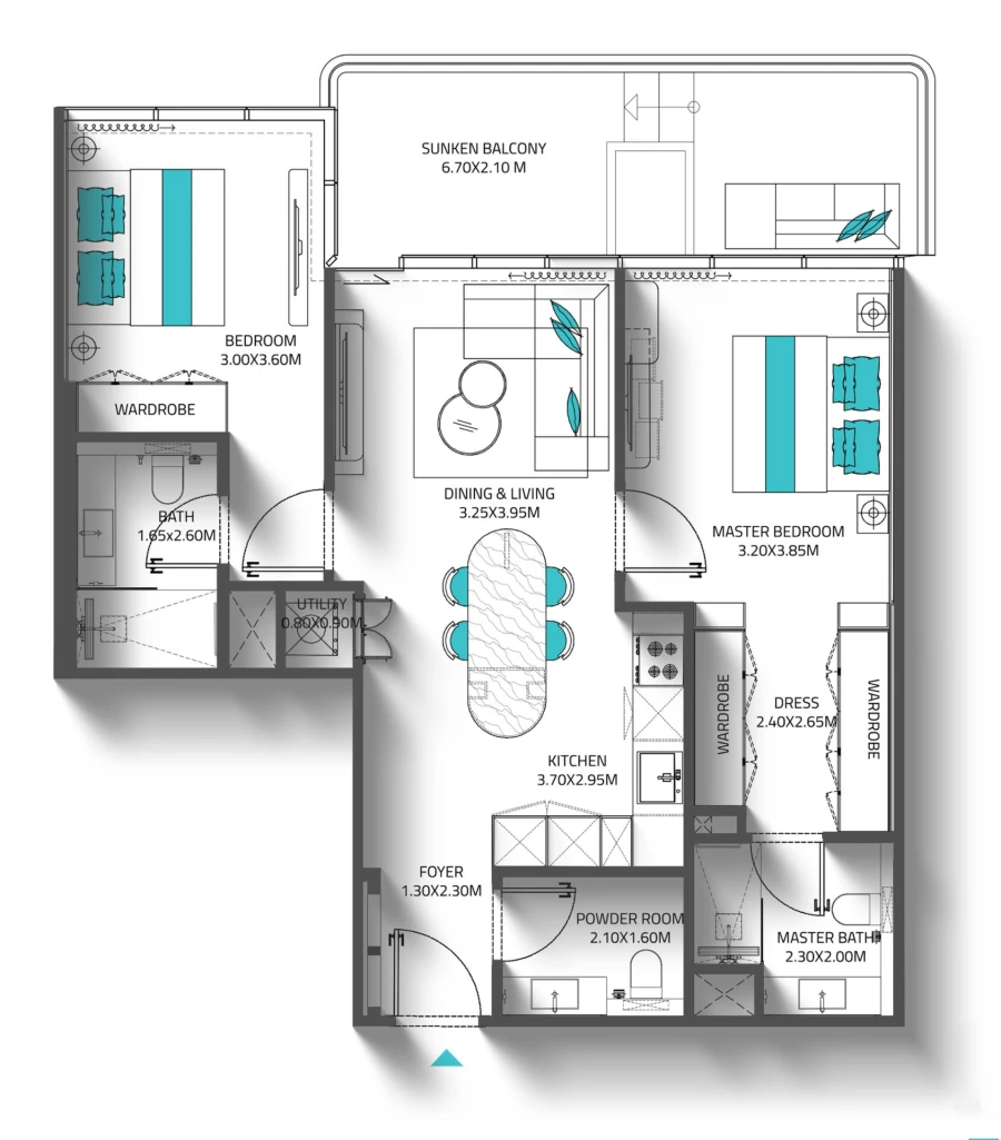 2 BR — 2 BHK Type 1