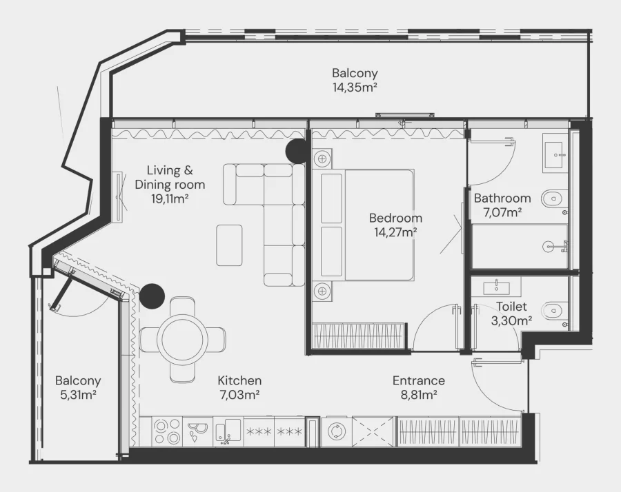 1 BR — 1 Bedroom Type A.01